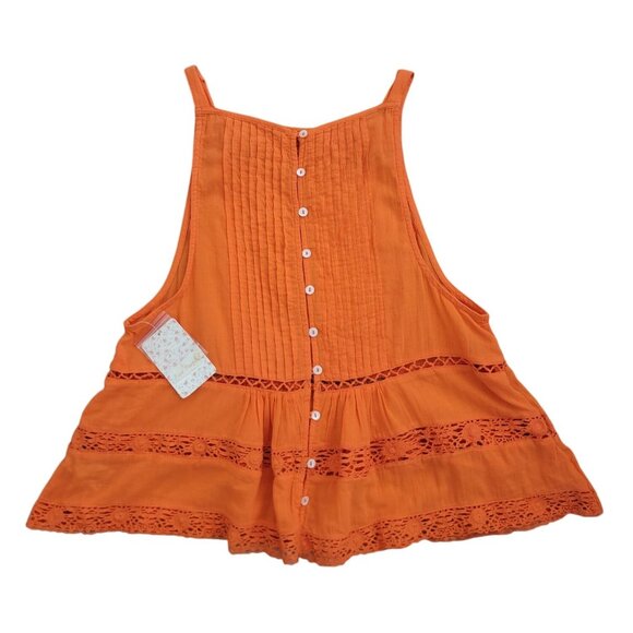 NWT Free People CONSTANT CRUNCH Firecracker Orange Boho Lace Tank Cami Size S - Picture 2 of 7